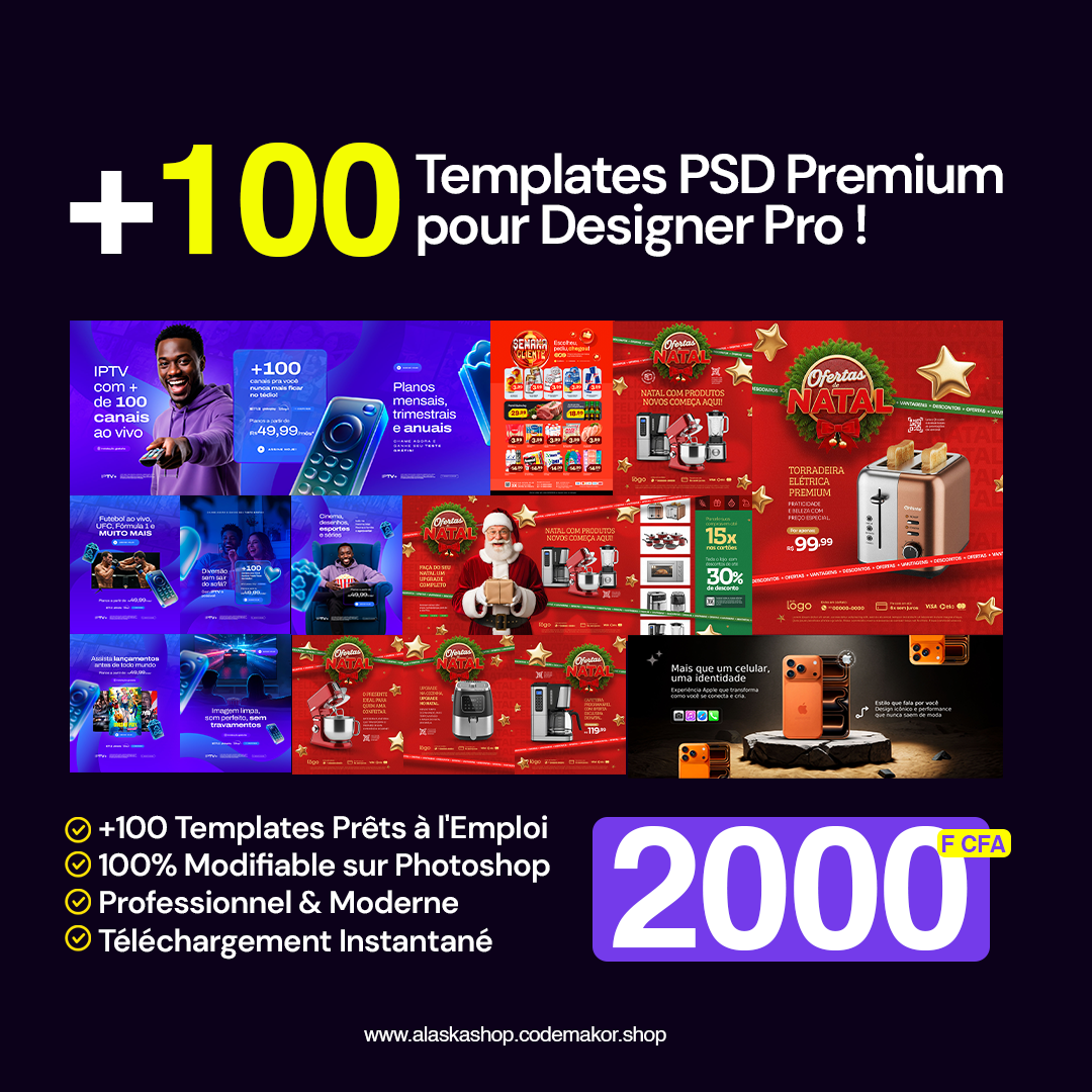 +100 Templates PSD Premium pour Designer Pro
